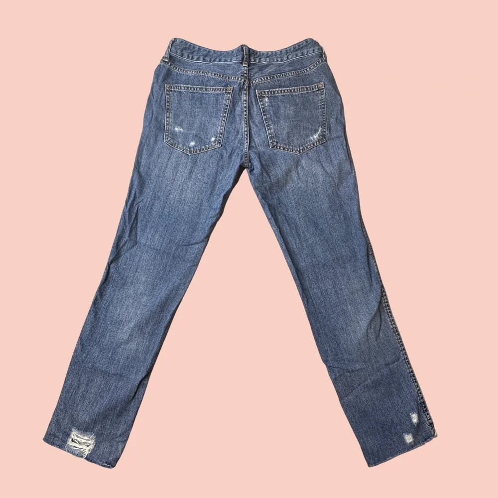Free People Jeans Womens 25 Blue We The Free Straight Leg Distressed Raw Hem